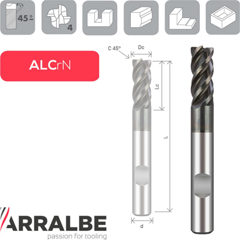 Arralbe Z4 Hyrux Fresa H. Variable 43º-45º Weldom Alto Rendimiento Chaflan En Esquina Multiusos Weldom DIN6535 Premium