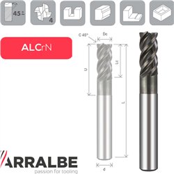 Arralbe Z4 Hyrux Fresa H. V. 43º-45º Cuello Rebajado Alto Rendimiento Chaflan En Esquina Multiusos
