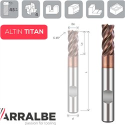 Arralbe Z4 Hyrux Titanio Fresa Helice Variable 43º-45º Weldom Chaflan En Esquina Weldom DIN6535 Alto Rendimiento