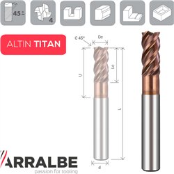 Arralbe Z4 Hyrux Titanio Fresa H. V. 43º-45º Cuello Rebajado Chaflan En Esquina Premium Alto Rendimiento