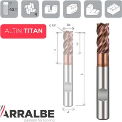 Arralbe Z4 Hyrux Titanio Fresa H. V. 43º-45º Cuello Rebajado Weldom Chaflan En Esquina Weldom DIN6535 Alto Rendimiento