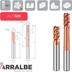 Arralbe Z5 Helix Fresa H.V. 43º-45º Cuello Rebajado 1º Chaflán 65Hrc Chaflan En Esquina Alto Rendimiento Multiusos